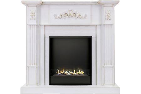 Биокамин в портале Firezo Martin Белый дуб патина золото